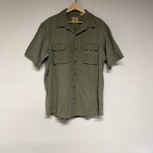 Red Head Mens Large Short Sleeve Button‎ Down Shirt Olive Green Cotton Utility